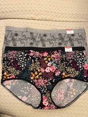 Cacique Black Floral & Gray Owl Print 2-Pack Full Cut Panty Brief (2X) New